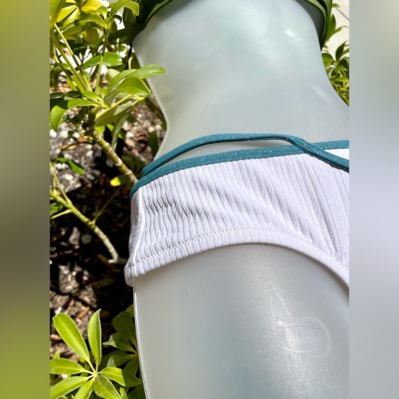 Free People Solid White Bikini Bottom Size S M L Blue Sparkle Rib High Waist - Picture 4 of 11